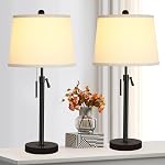 Bedside Table Lamps Set of 2: Tall Black Table Lamps for Living Room End Table | Height Adjustable 3-Way Dimmable Nightstand Lamp with Pull Chain Switch Modern Lamps for Bedroom Office(Bulbs Included)