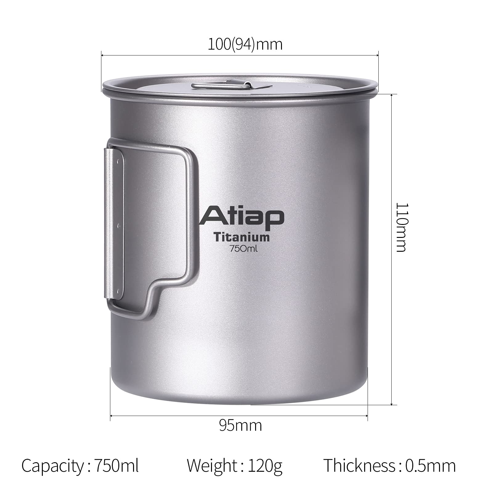 Titan-Topf, 750 ml, für Rucksackreisen, Camping, Kaffeekanne, Camping-Tasse mit Deckel, klappbarer Griff, tragbar, leicht (750 ml & 450 ml Topf)