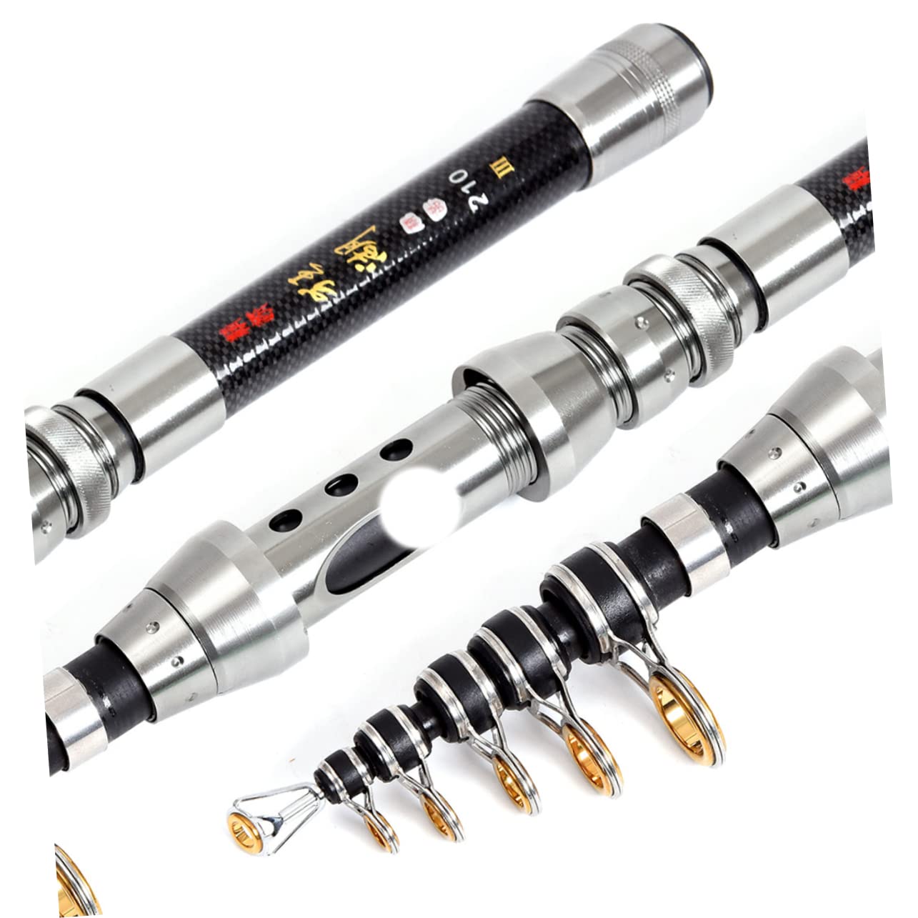 2.4m Canna Da Pesca Telescopica Fibra Di Carbonio Portatile e Mini Per Pesca Mare Con Anelli Inossidabile e Porta