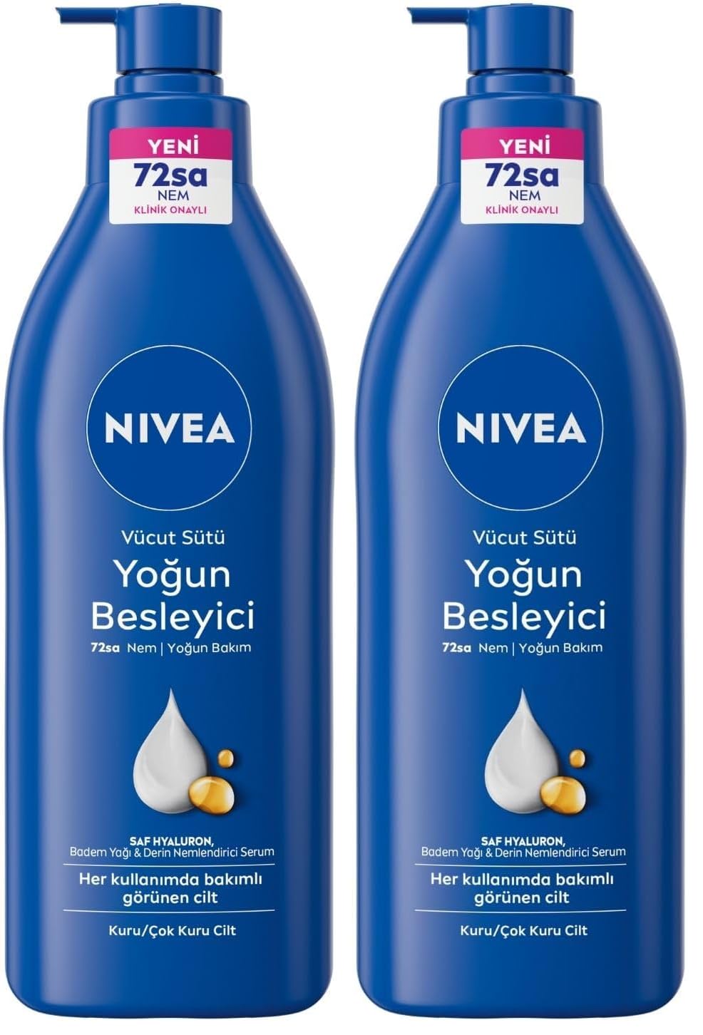 NIVEA Besleyici Vücut Sütü 400 ml, Kuru ve Çok Kuru Ciltler, 72 Saat Yoğun Nemlendirici Vücut Losyonu, 2 Kat Fazla Badem Yağı (2 paketi)
