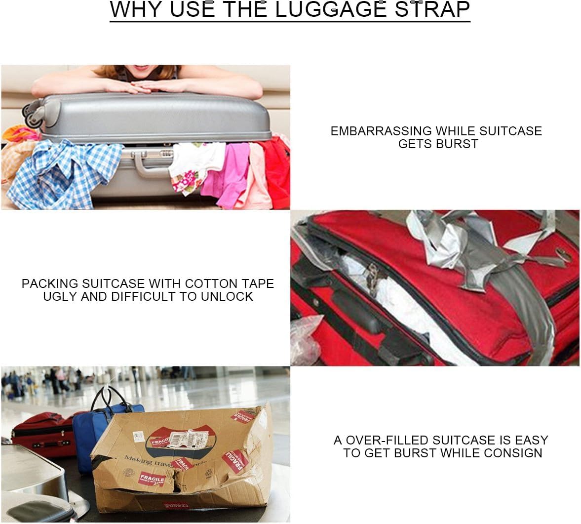 Kshavi Luggage Straps Suitcase Belts with Buckle, Combination Lock, Adjustable Travel Packing Accessories, Suitcase Belts Multi Color (1) 1