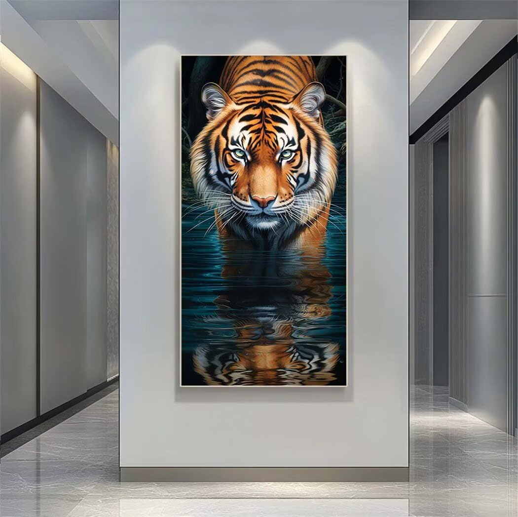 Animals Diamond Art Kits Adults Large 5D Tiger Diamond Painting Kits, DIY Full Drill Crystal Art Rhinestone Embroidery Cross Stitch Arts and Crafts for Adults 39.4x78.7 Inch/100x200 cm -LR1056
