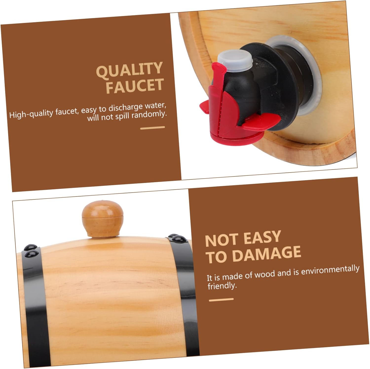 Oak Whiskey Barrel Beer Dispenser Large Capacity Sturdy Multi-purpose Storage for Wine Beer Brandy