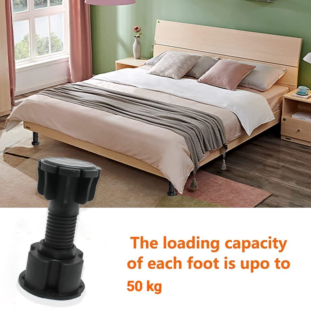 HYDERON Adjustable PVC Sofa Legs – Furniture Leveler Legs for Sofas, Couches, Chairs, and Cabinets | Adjustable Height from 3" to 4.2" | Durable Black Finish (Pack of 4 Pcs) 2