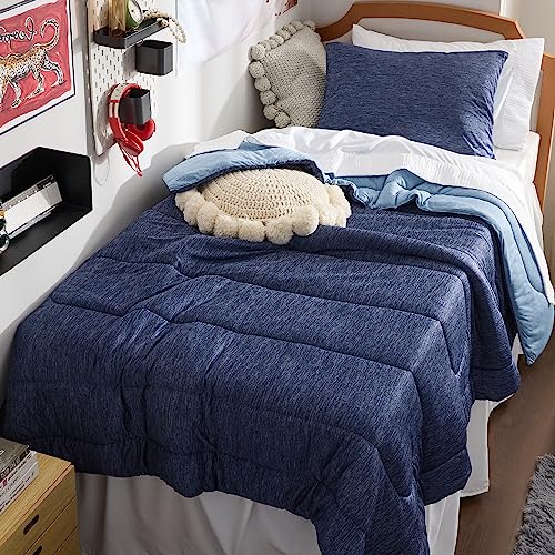 Image of Bedsure Twin /Twin XL Comforter Set - Navy Blue Soft Bedding for All Seasons, Cationic Dyed Bed Set, 2 Pieces, 1 Twin Size Comforter and 1 Pillow Sham