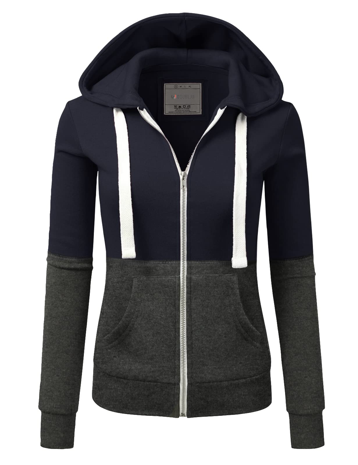 NINEXISWomens Long Sleeve Zip Up Hoodie Top Color Block Basic Casual Hooded Sweatshirt