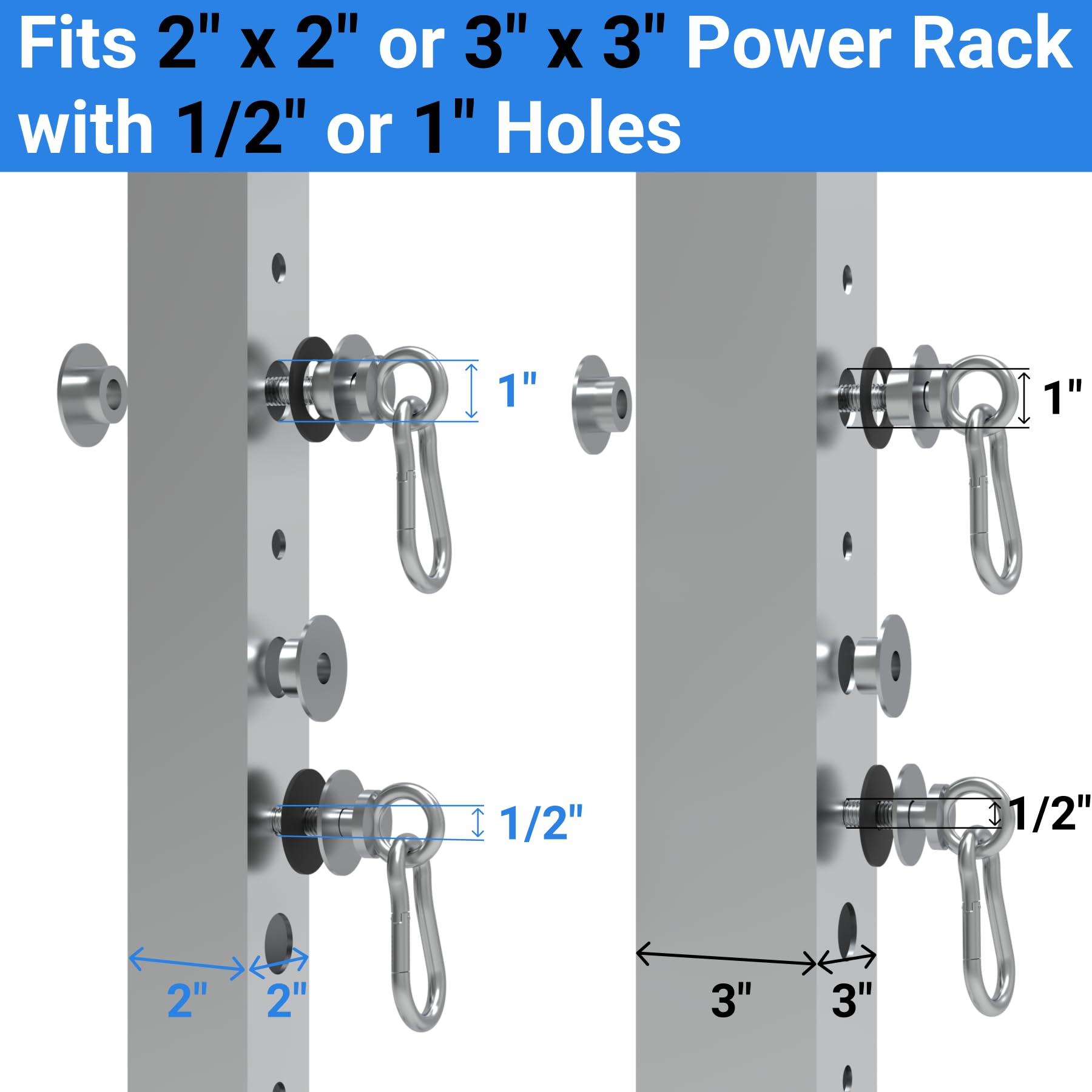 'Vatemechie Heavy-Duty Power Rack Attachments, Quick-Install Home Gym Accessories for 2x2, 2x3 & 3x3 Power Racks, Fits 1/2'', 5/8'' & 1'' Holes'