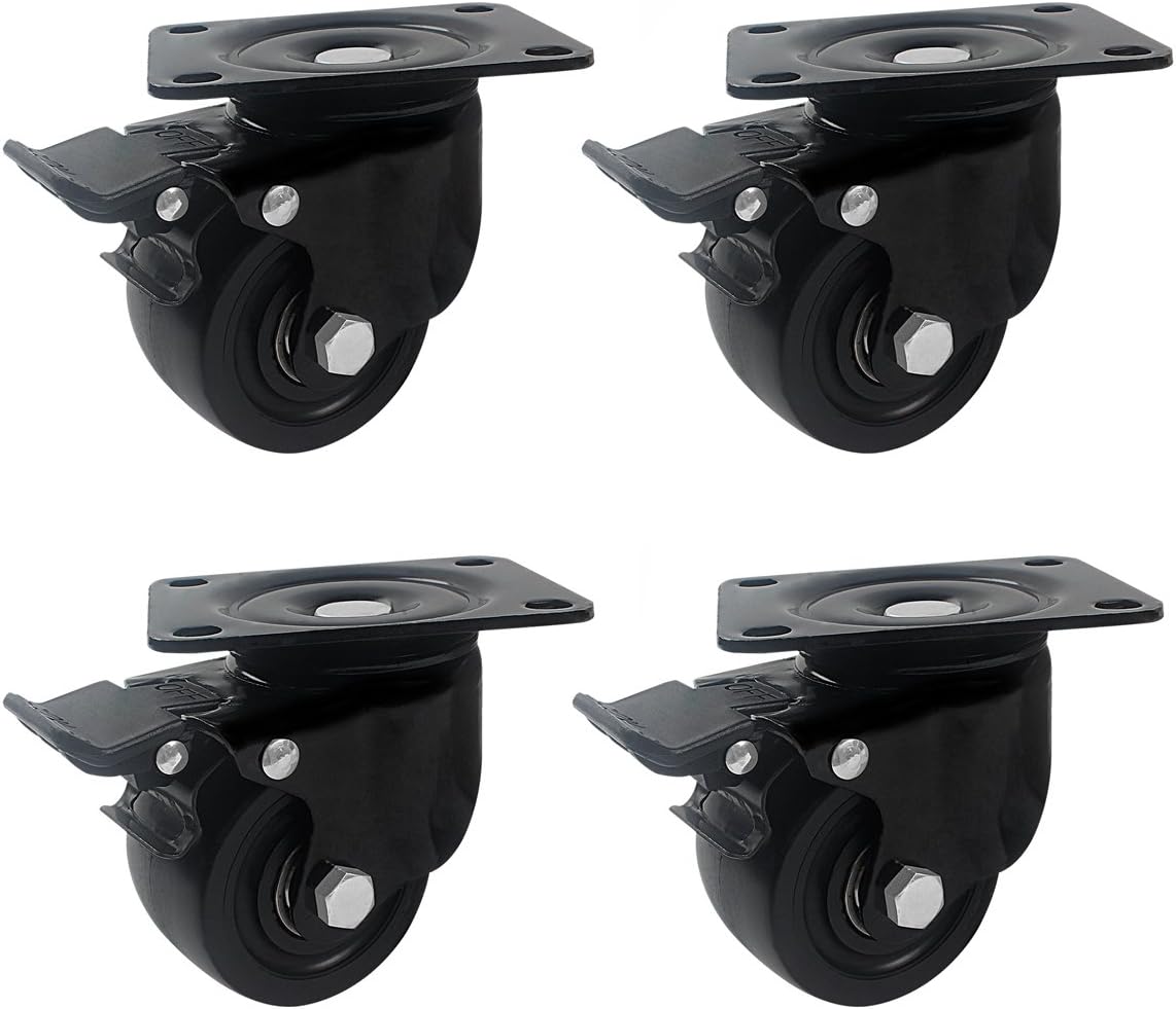DICASAL Heavy Duty Casters, 3" Swivel Plate Caster Wheels with Brake Premium Commercial Grade Non-Marking Durable Nylon castors with 2000 Lbs Capacity 4 Pack