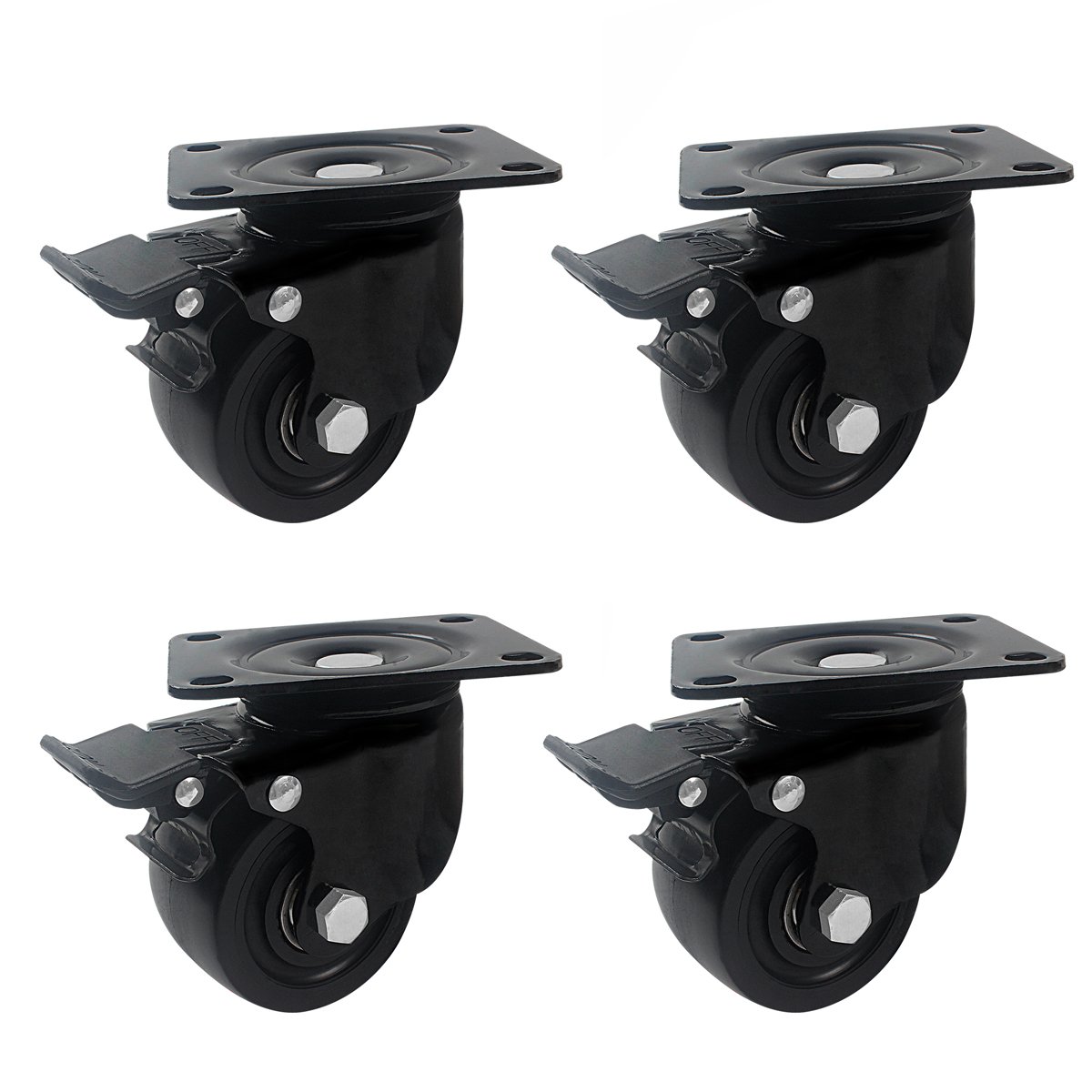 DICASAL Heavy Duty Casters, 3 Inch Swivel Plate Caster Wheels with Brake Premium Commercial Grade Non-Marking Durable Nylon castors with 2000 Lbs Capacity 4 Pack