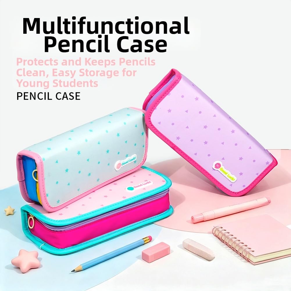 Estuche Tres Compartimentos Grande Multicapa Lápices Rotuladores Tela Oxford Impermeable Uso Diario Escuela Universidad 22x10x8cm(pink)