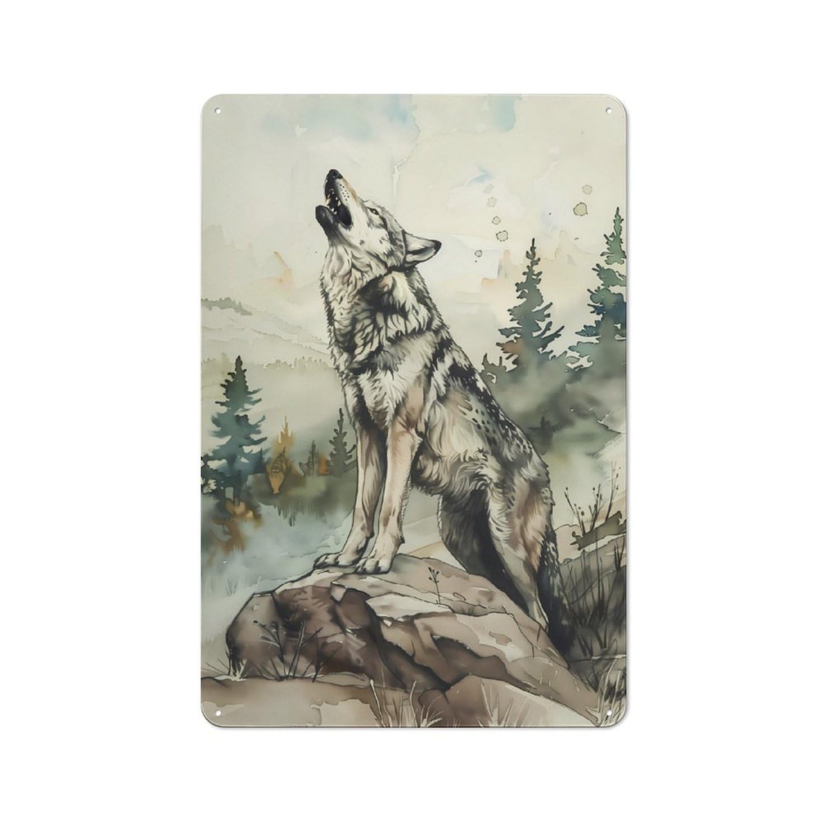 Junmoney Solitudes Symphony Wolf Rustic Tin Sign 30X20cm, Garden Style Garden Room Wall Plaque For Conservatory, Home Bar Or Utility Room