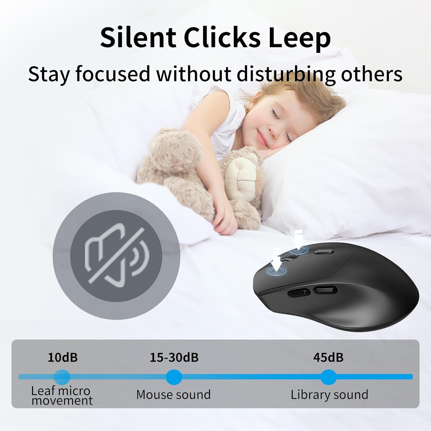 Ergonomic Silent Wireless Mouse for Right Hand, Medium to Large Hands, 2.4G Optical Cordless Mice with Side Buttons USB Receiver Quiet Click 2400 DPI, Suitable for Laptop PC Chromebook MacBook - Black