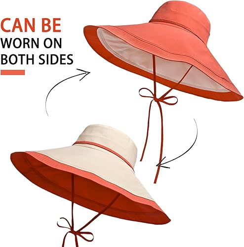 Miniatura 4 de Sombrero de sol de ala ancha de 7 pulgadas para mujer, sombrero grande plegable con protección UV, se puede llevar en ambos lados