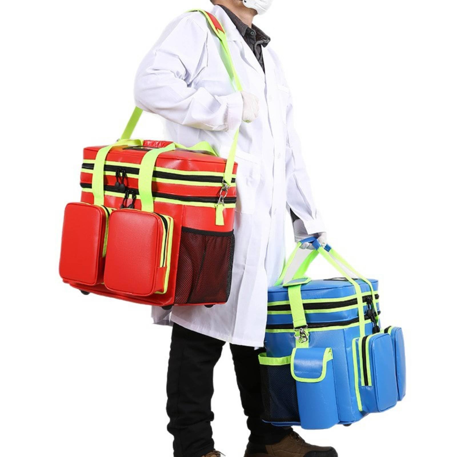 Zaino Ambulanza Trasporto Comodo Zaino Medico Impermeabile Tessuto Oxford Borsa Soccorso Grande per Soccorritori, Rosso