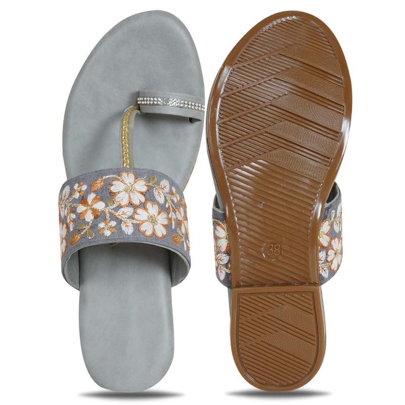 Image of DFR Flip Flops for Women Daily Use Comfortable Ethnic Embroidered Girls Slippers flipflops chappals