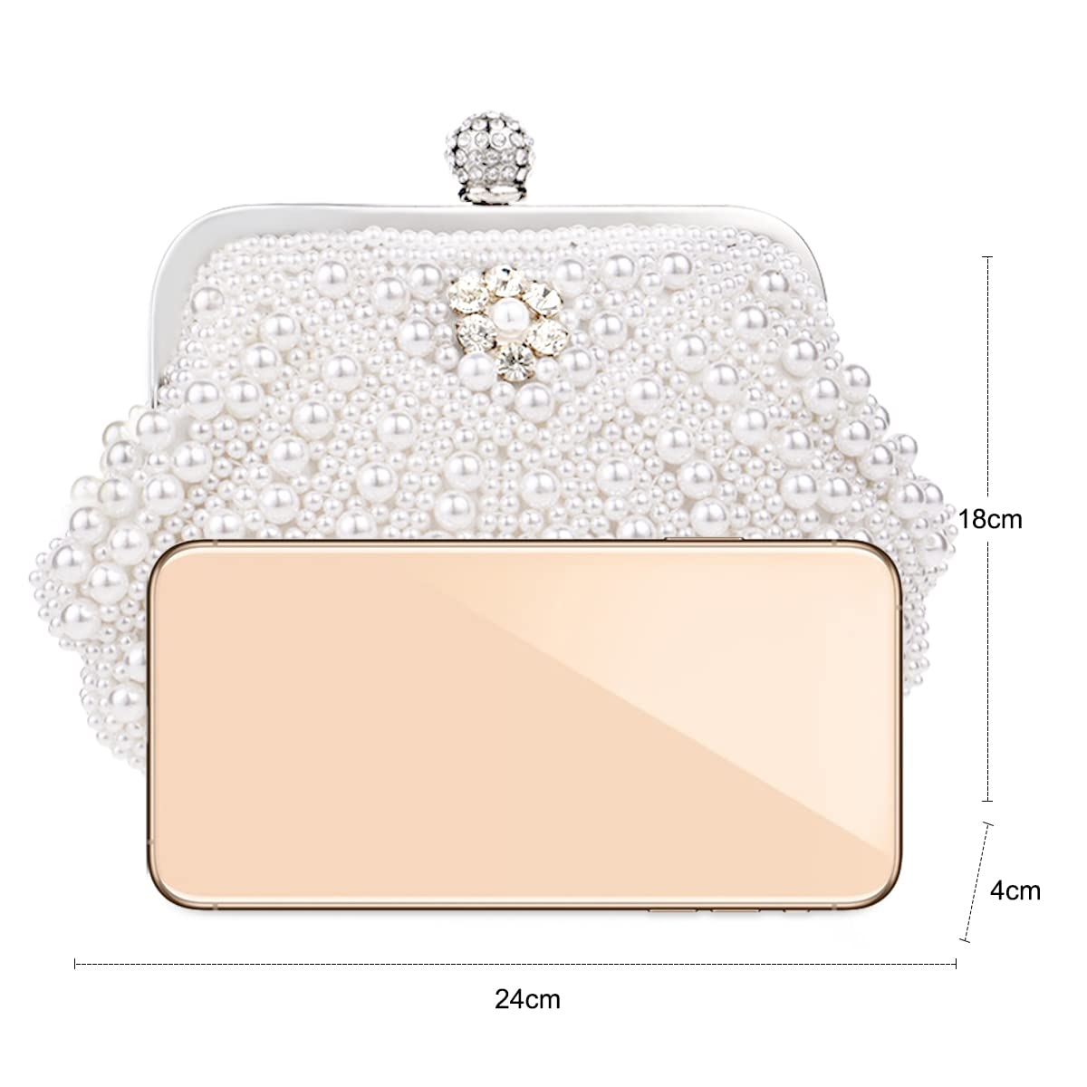 NICOLE & DORIS Women Handbags Diamond Round Clutch Pearl Bag Small Purse Cross Body Shoulder Bag Wedding Party Evening Chain Bag