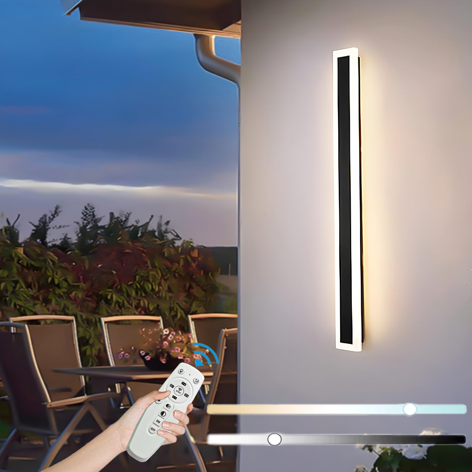 LED Wandleuchte Aussen,16W Dimmbar Wandlampe mit Fernbedienung,Wasserdicht Lange Wandleuchte Schwarz,Acryl Außenwandleuchten für Villa Garten Korridor Außenbalkon,80CM 110-240V