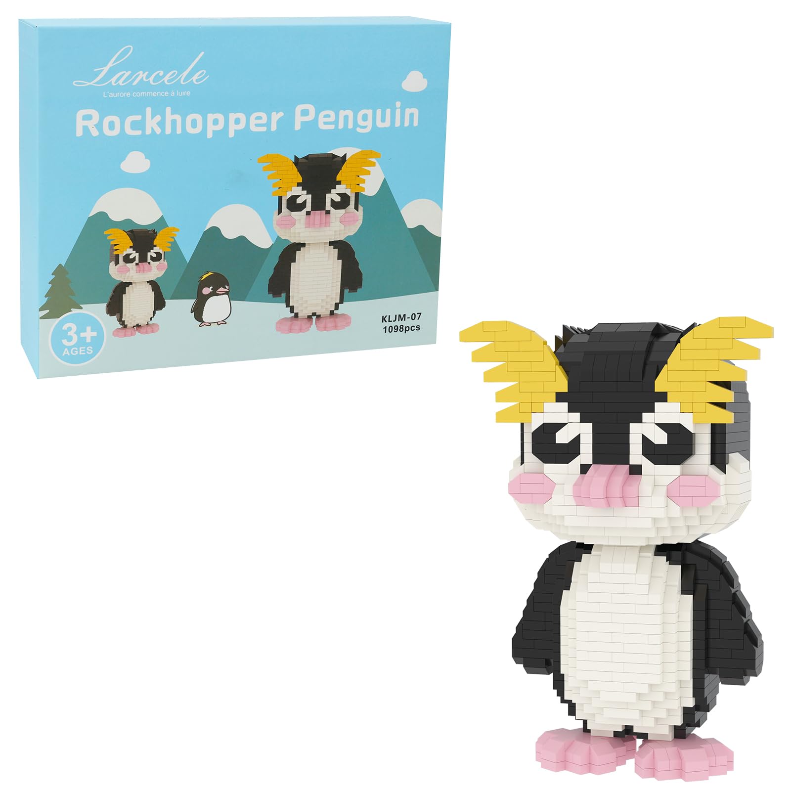 Larcele Micro Building Blocks Animal Set, DIY Mini 3D Building Toy Bricks Kit, 1098 Pieces KLJM-07 (Rockhopper Penguin)