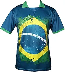 Camisa Polo Azul Bandeira Brasil Copa do Mundo Futebol Modelos:M