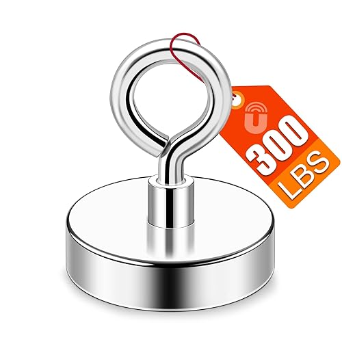 Imanes de pesca fuertes de 300 libras (299.8 lbs) Imán de neodimio fuerte resistente con ojal de agujero avellanado para pesca magnética y