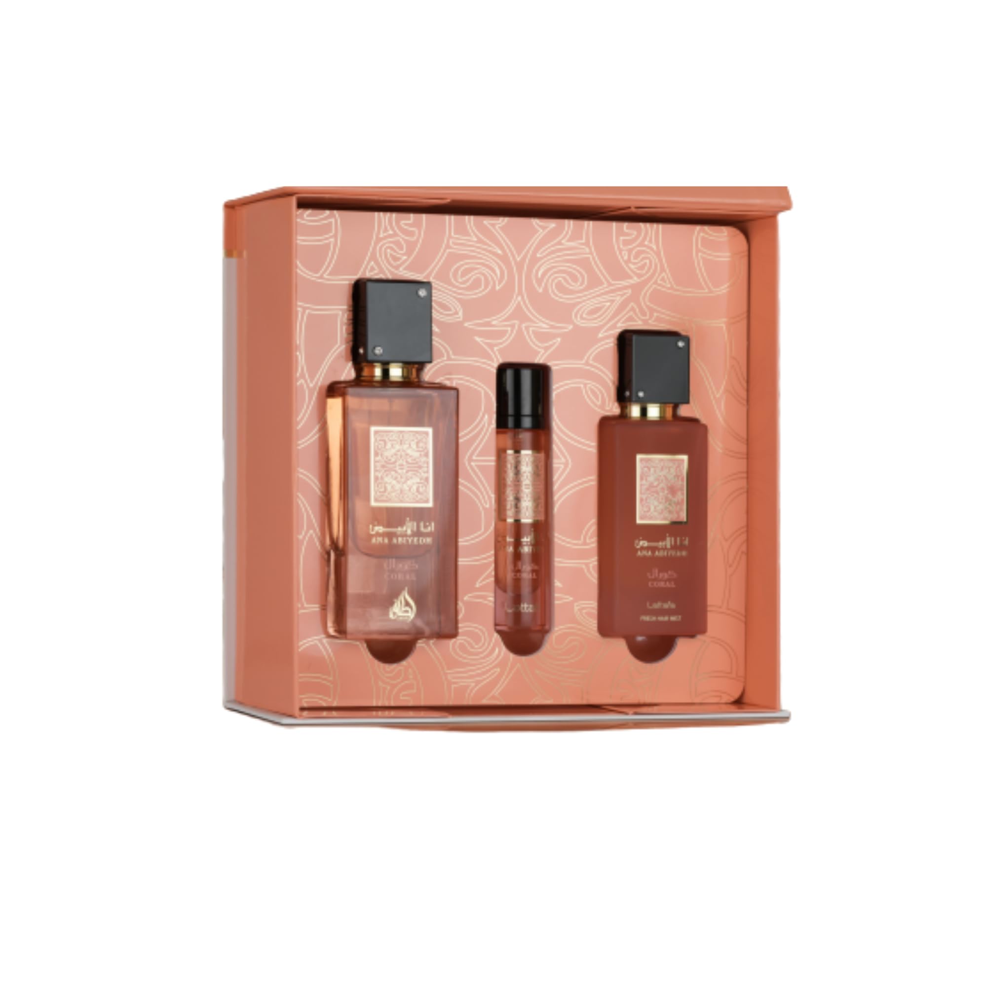 Lattafa Ana Abiyedh Coral 3-Piece Perfume Gift Set – 60ml Eau De Parfum, 12ml Travel Spray & 50ml Hair Mist | Fresh, Sweet & Long-Lasting