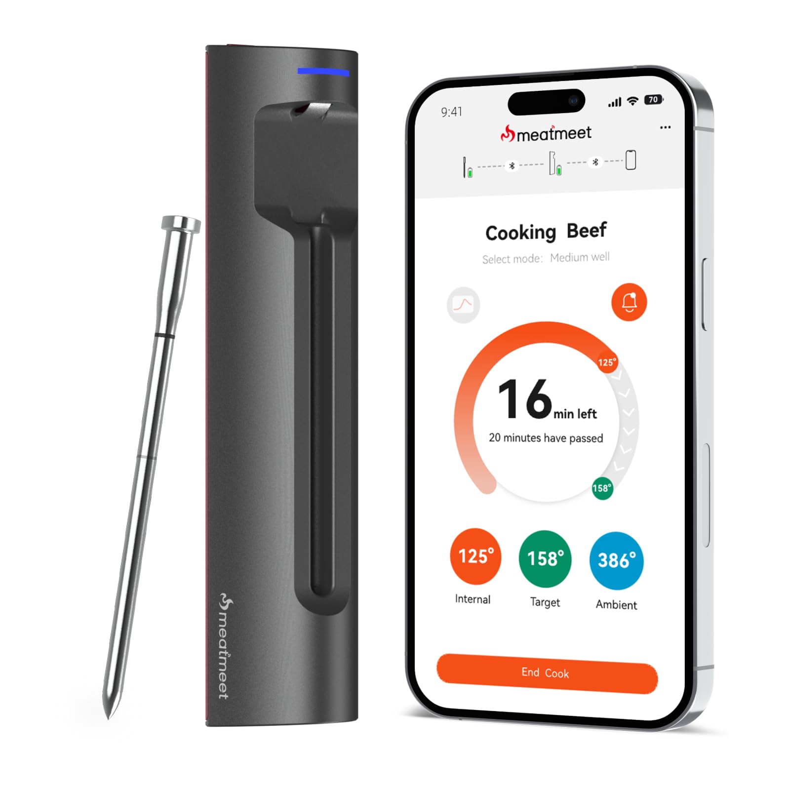 S Pro bezprzewodowy termometr do mięsa Bluetooth, 1 ultracienka sonda z 6 czujnikami, inteligentne monitorowanie aplikacji, wodoodporność IP69, cyfrowy termometr do gotowania do kuchni