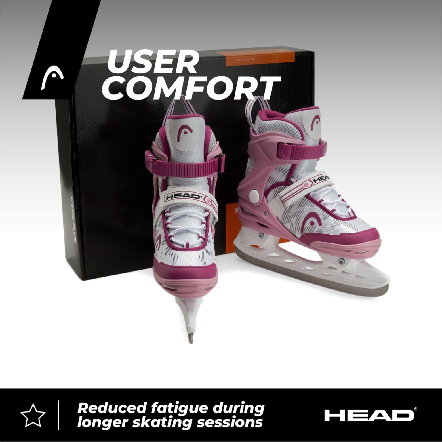 Head Icebreaker Freizeit-Schlittschuhe – für Anfänger und Fortgeschrittene, rostfreie Stahlkufen, Schnallen und Klettverschlüsse (PINK, 39)