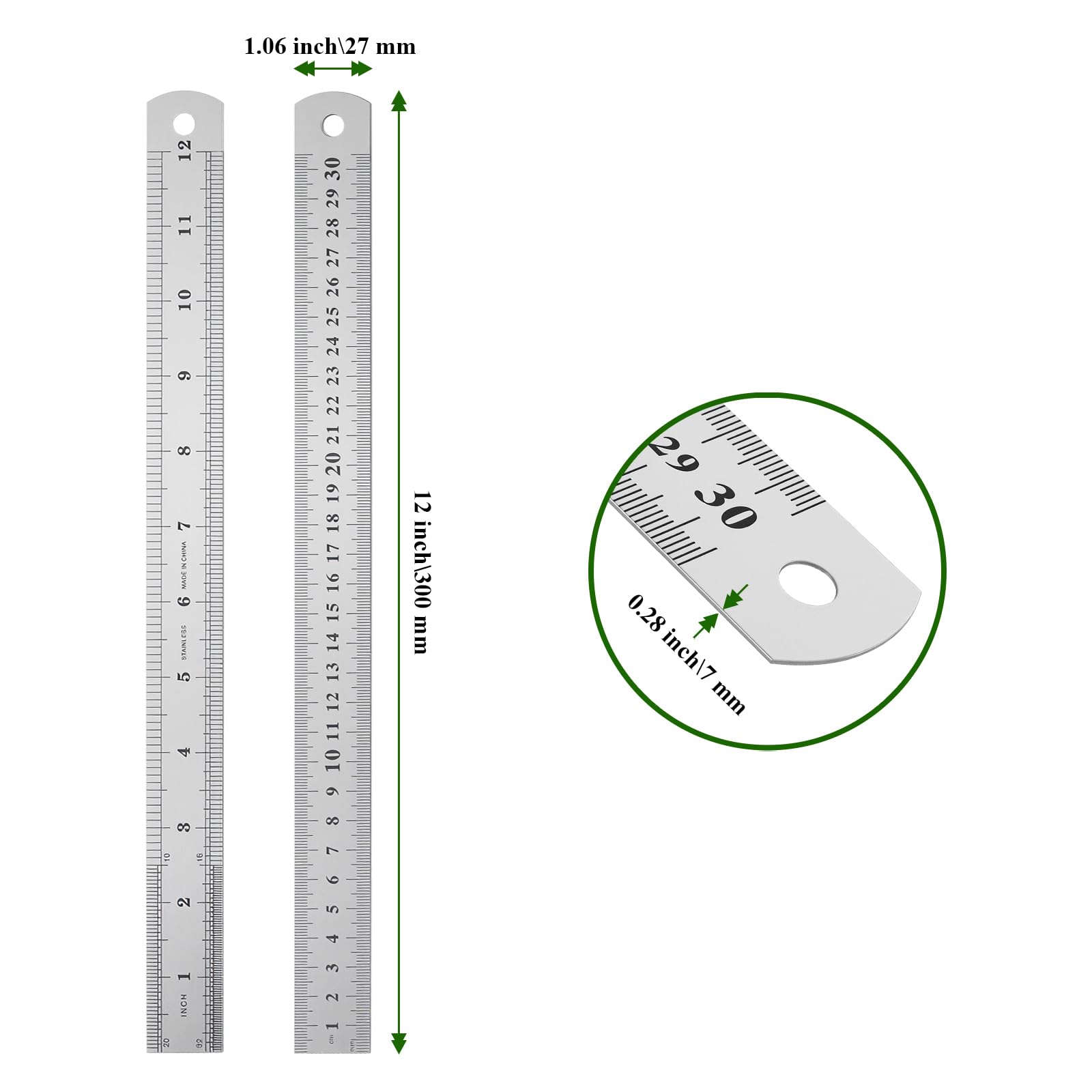 50 Stück 30 cm Edelstahl-Metall-Lineal mit Zoll und cm, gerade Kante, Präzisionsmess-Stahllineal für Ingenieurwesen, Maschinisten