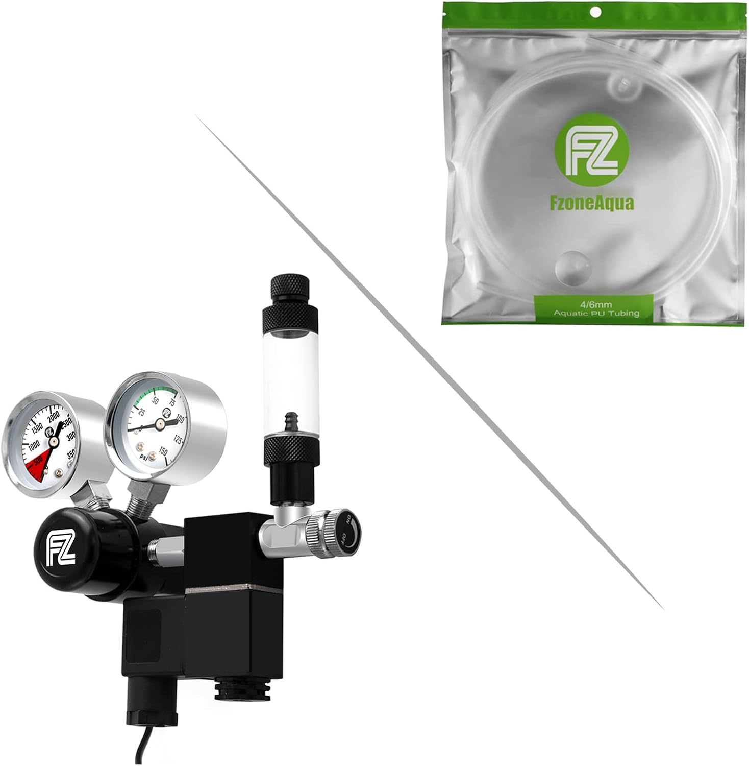 FZONE Aquarium Co2 Regulator DC Solenoid Big Dual Gauge with Co2 Proof Tubing ID 5/16 inch 16 feet