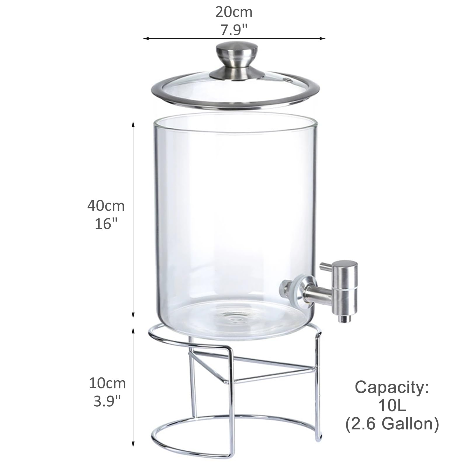 Dispensador de bebidas de vidrio con soporte, capacidad de 2.3 galones para bebidas frías y calientes, perfecto para fiestas y eventos