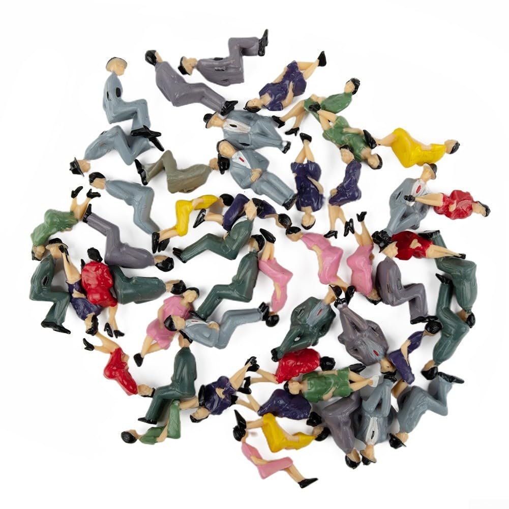 50pcs 1:32 Scale Miniature Seated Figures Plastic Model People Painted Mixed Male and Female Railway Layout Passengers Architectural Diorama Human Figures for