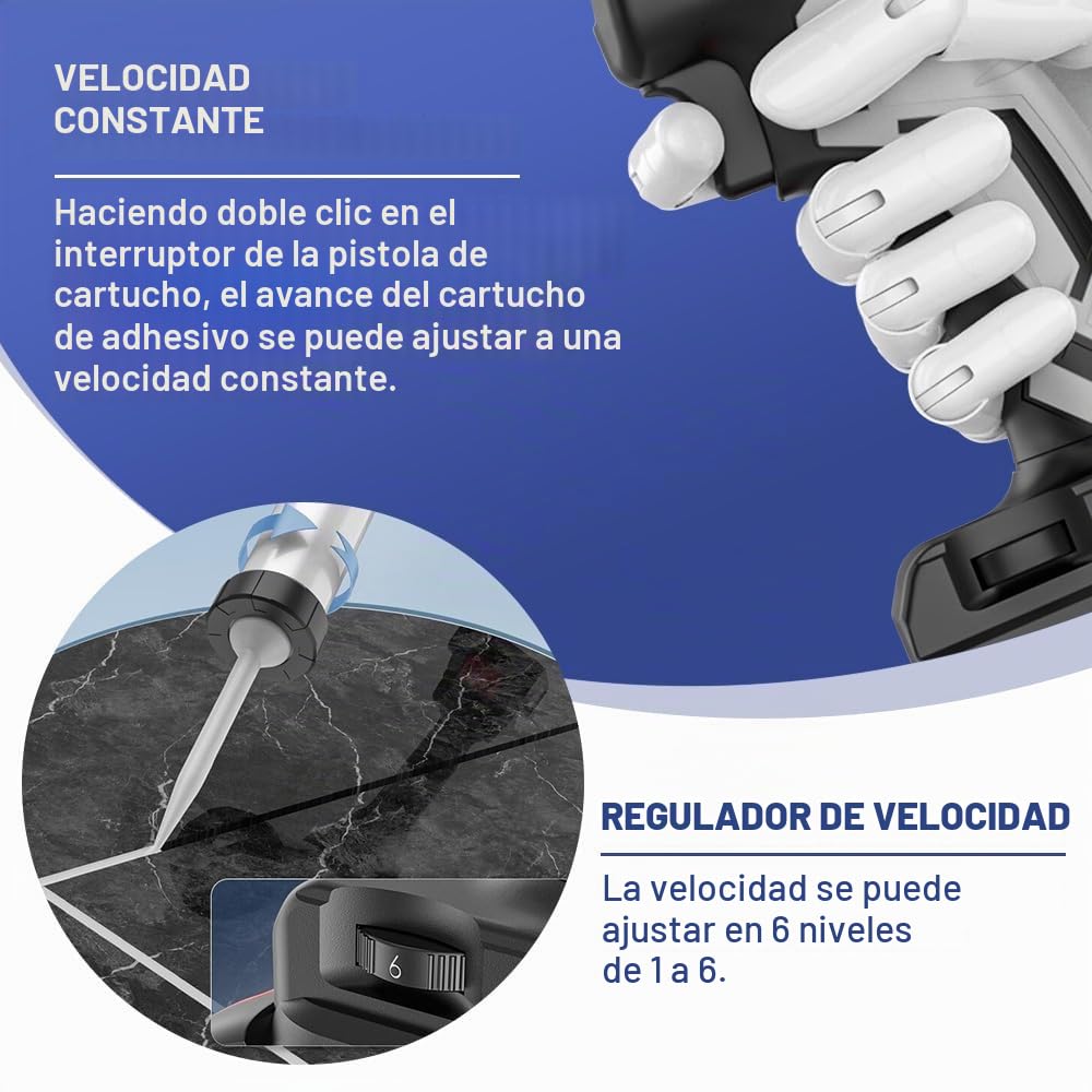 Prensa de cartuchos eléctrica de 500 W con 2 baterías (21 V 2 Ah), jeringa de silicona, pistola de calafateo 7840N con LED, 0-32 mm/s, 6 niveles ajustables, para salchichas de 600 ml, cartucho de 310