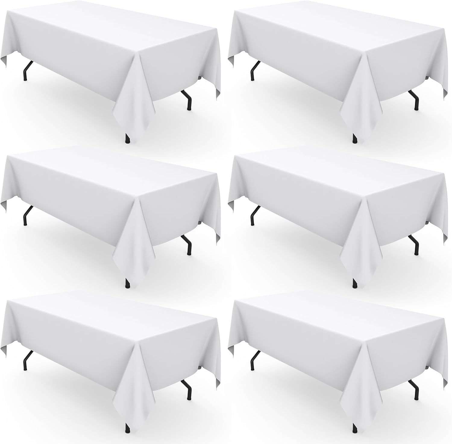 pureegg durable table cloth 60" x 102" - reusable polyester white tablecloths for rectangle tables, washable fabric table cover for holiday party, dinner, wedding & baby shower, 6 packs 6 white