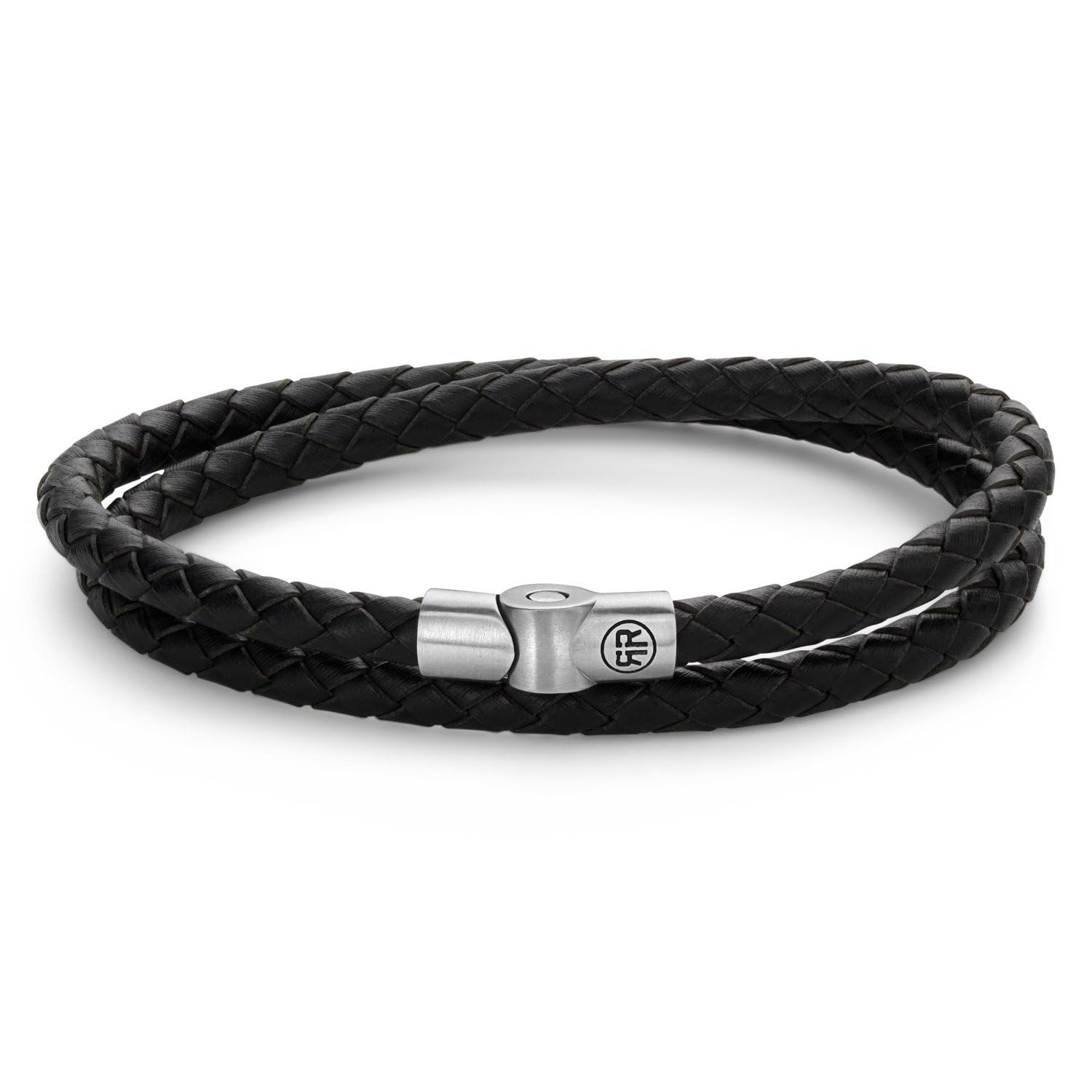 Rebel & Rose Herren-Lederarmband Full Metal Double Round Black RR-M0038-S