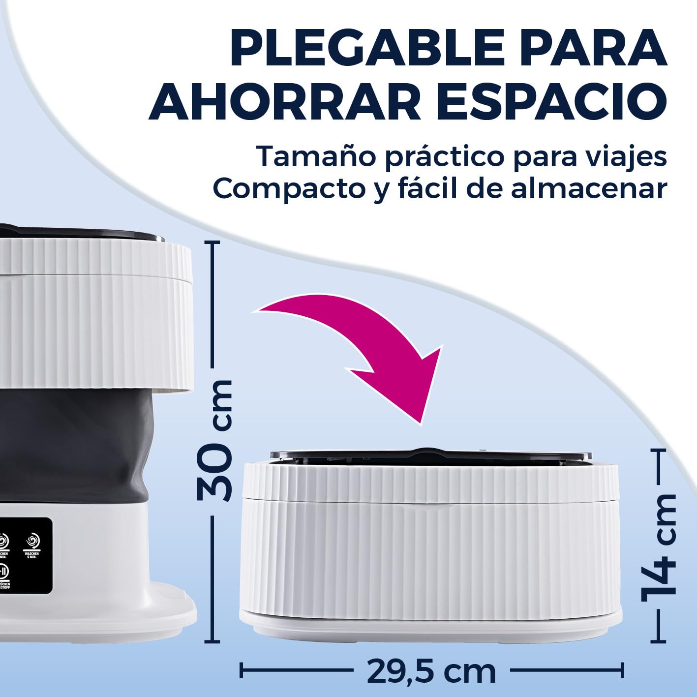 CLEANmaxx Minilavadora ideal para viajes. Lavadora móvil con 2 programas de lavado y un ciclo de centrifugado, plegable y silenciosa, para hasta 1 kg de ropa, adecuada para camping y viajes