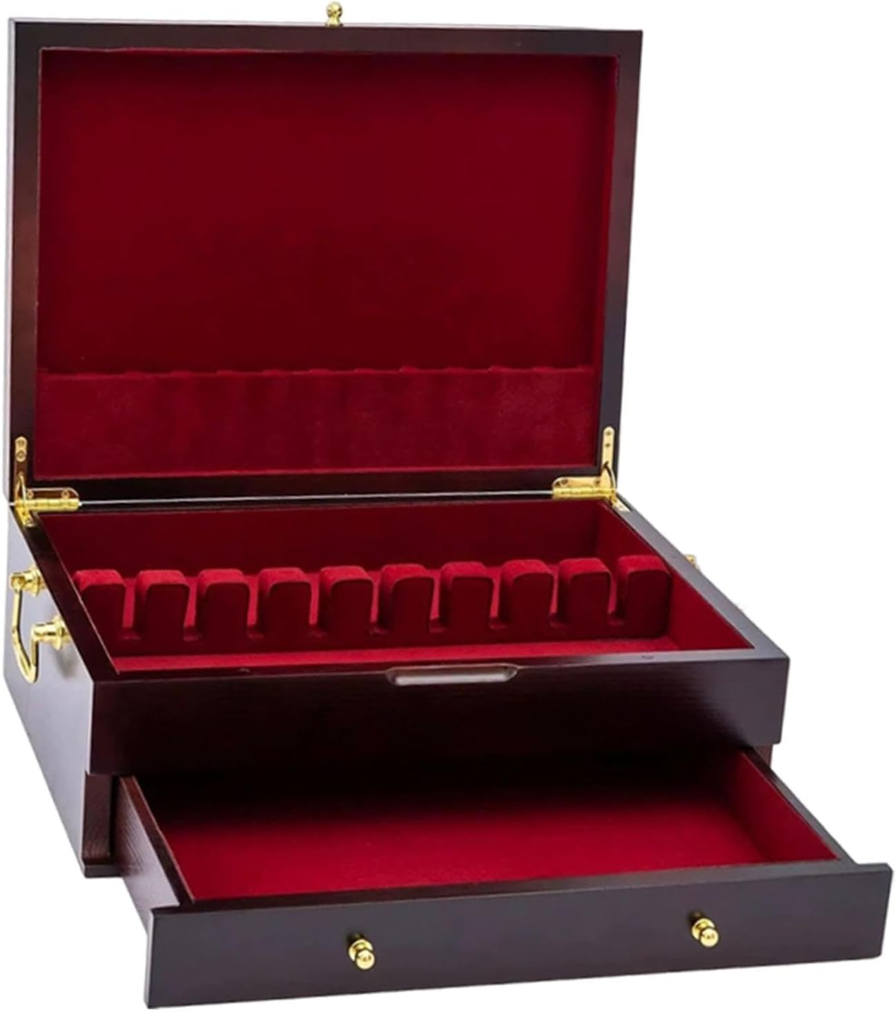 Flatware Silverware Wood Storage Box with Felt Interior Multifunctional Tableware Container with Carrying Handle