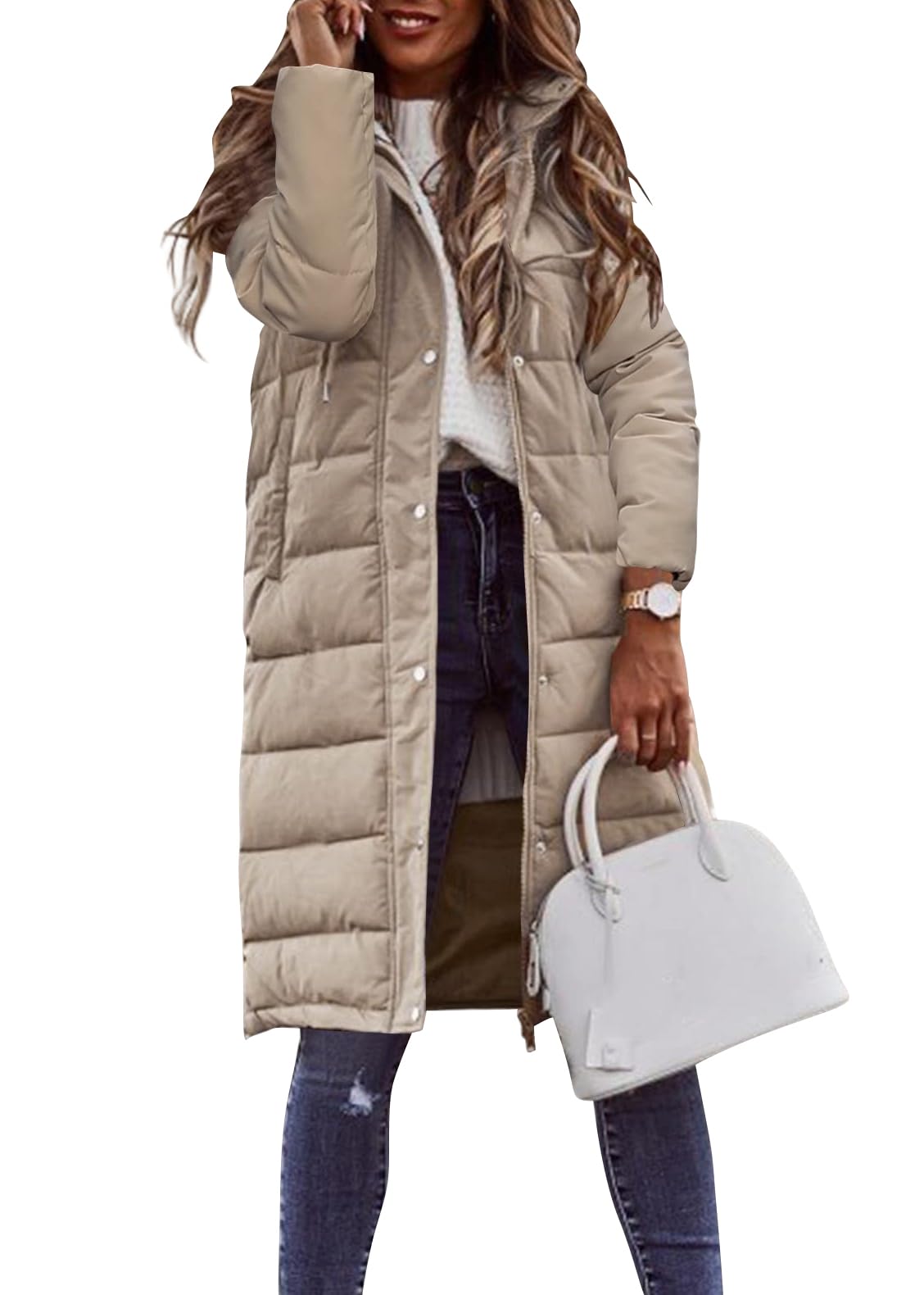 shownicer Femme Doudoune Longue Hiver Chaud Veste à Capuche Casual Manches Longues Parka Manteaux Longs Blouson