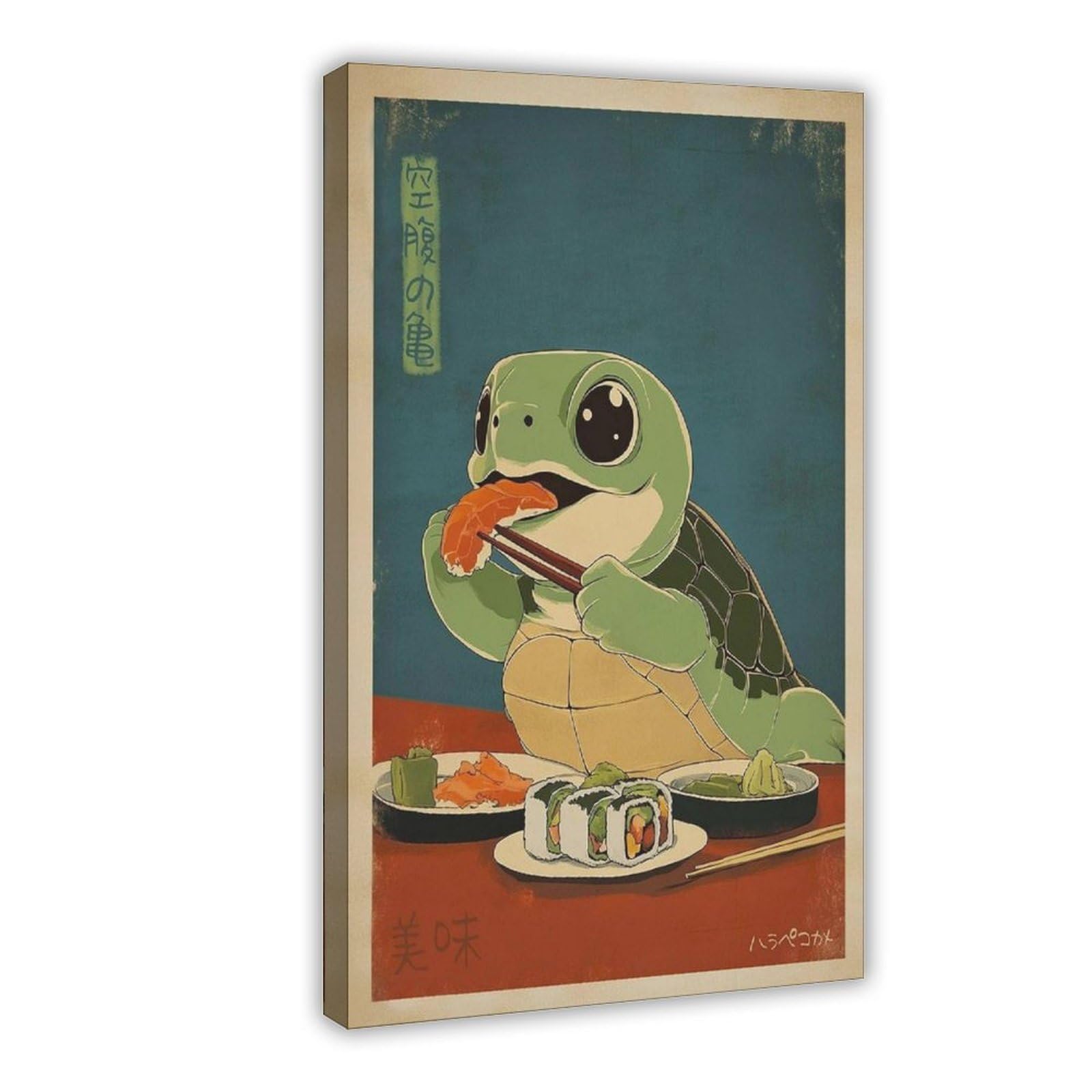 Fvkfvk Frame-Style Sushi Turtle Japanese Kawaii Kitchen Canvas Poster For Home Decor Gift