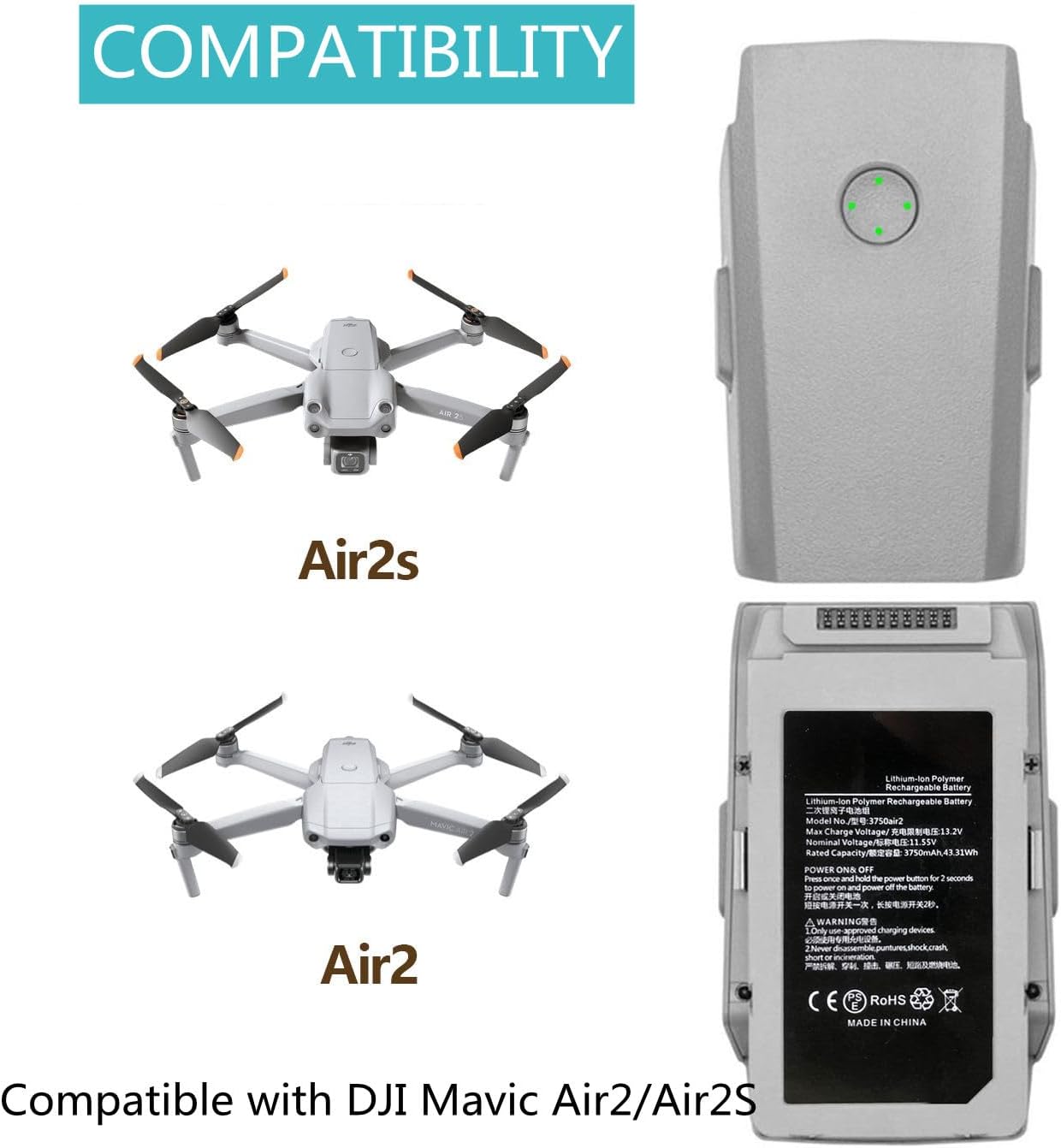 Mavic Air 2 Intelligent Flight Replacement Battery -3750mAh- Replace for DJI Mavic Air 2/DJI Air 2S Battery,Compatible with DJI Mavic Air 2/DJI Mavic Air 2S Drone