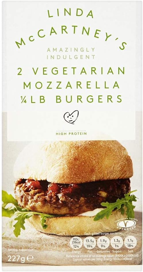 Linda McCartney 2 Vegetarian Mozzarella 1/4 lb Burgers 227 g (frozen)