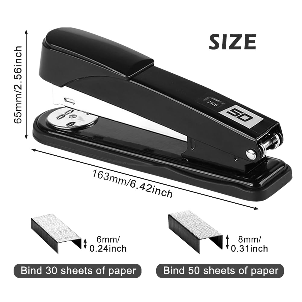 Heavy Duty Stapler with 1000 24/6mm Staples - 50 Sheet Capacity, Office Stapler and Staples Set (Black) - Image 2