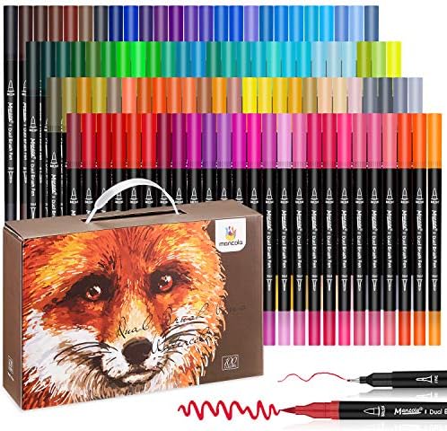 Mancola Dual Brush Pens Art Markers, 100 Colors Fine Point Markers Calligraphy Pens Bullet Journals Markers for Adult Coloring Writing Planner Art Supplier MA-100B