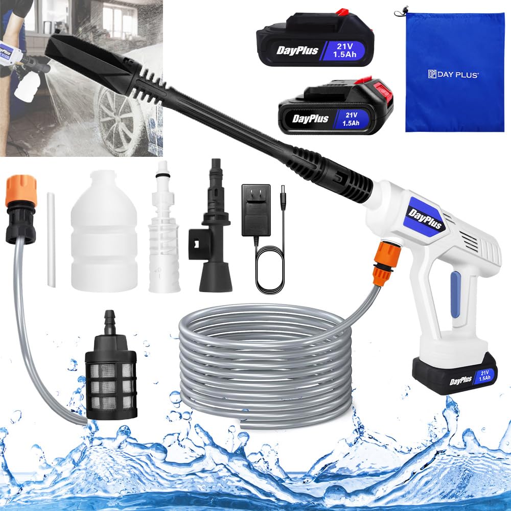 Portable High-Pressure Washer Car Washer Wireless Water Spray Gun Cleaner, Electric Pressure Washer with 21V 1.5Ah Battery & Fast Charger, with Quick Connect Nozzles for Garden Patio Yard Window — view 14