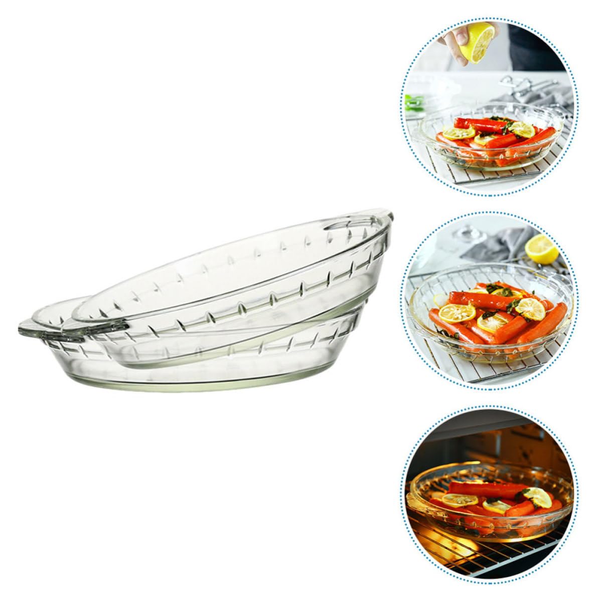 WOONEKY 2 Stück Glas Backform Mikrowellengeeignet 1030ml und 1330 Ml | Hitzebeständig, Spülmaschinengeeignet, Transparente Servierplatten für Ofen und Kühlschrank