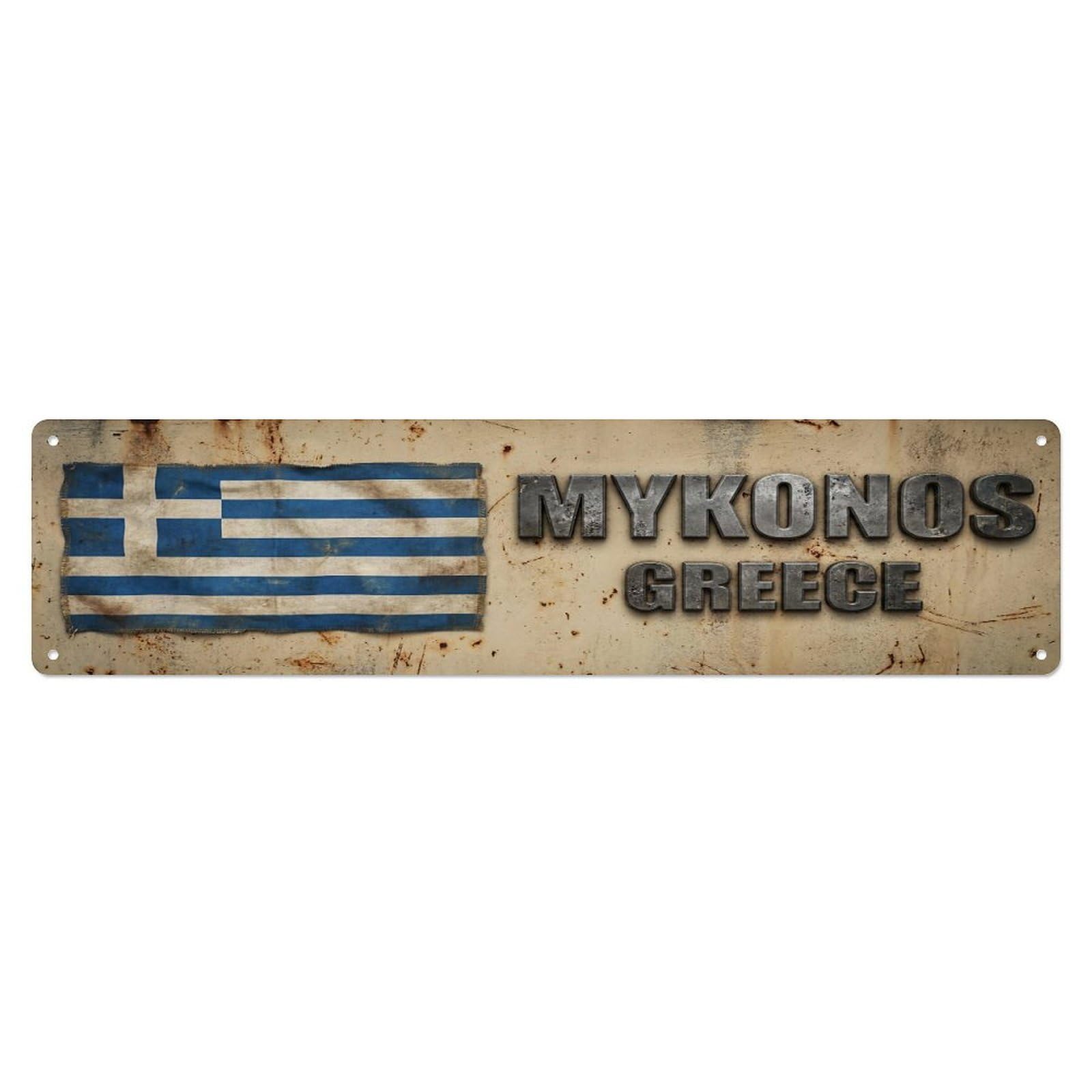 Vintage Mykonos Greece Flag Decor Rustic Travel Metal Tin Sign