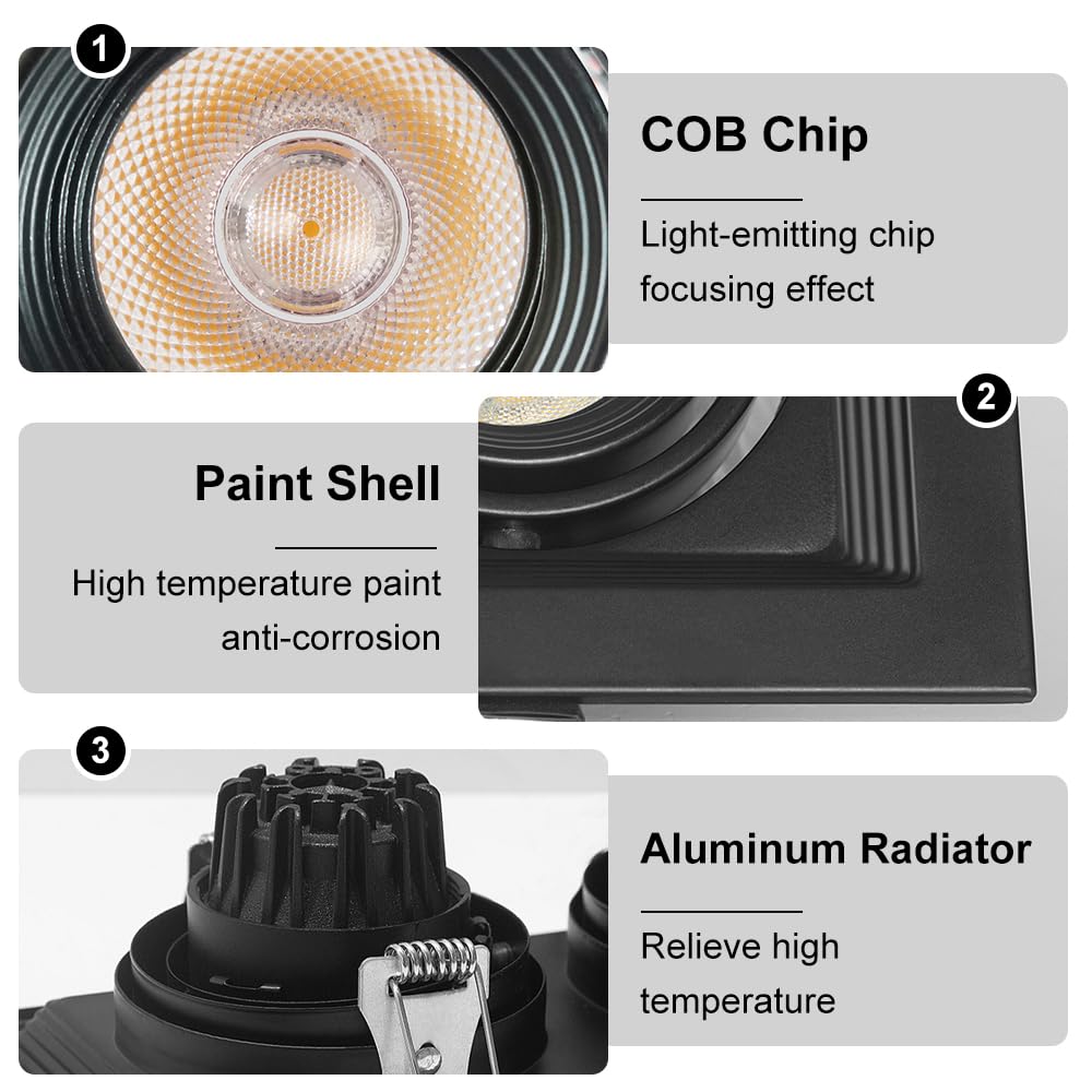 Faretto da soffitto a LED Regolabile, faretto da Incasso Aent, faretto da soffitto Quadrato a Filo, faretti direzionali per Cucina, Soggiorno, corridoio, Sala da Pranzo (Nero 3000k 7W)