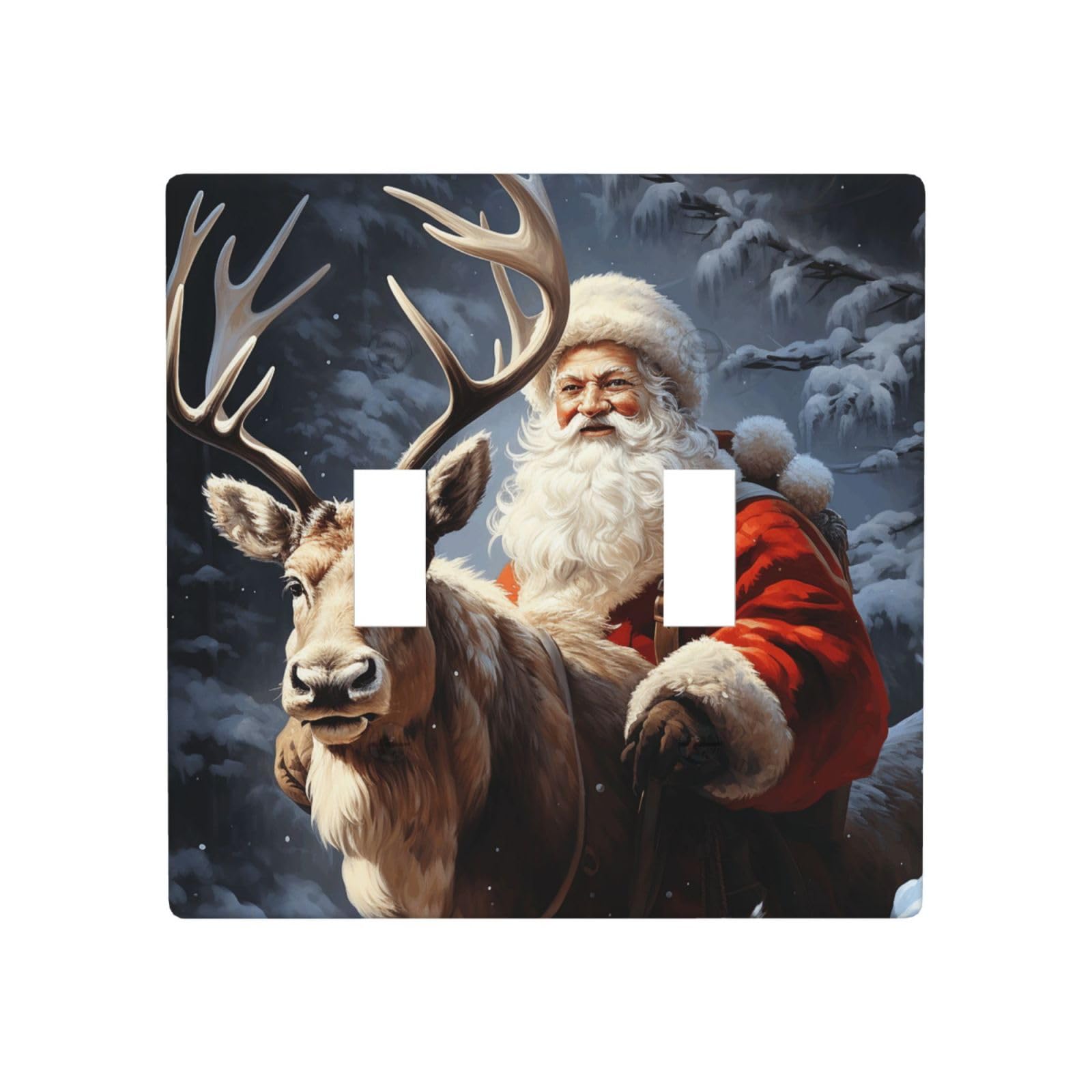 2 Gang Double Toggle Wall Plates, Unbreakable Decorative Duplex Light Switch Plate Covers Santa Claus and Deer Elk Electrical Switchplate Cover Faceplate for Bathroom Kitchen Decor