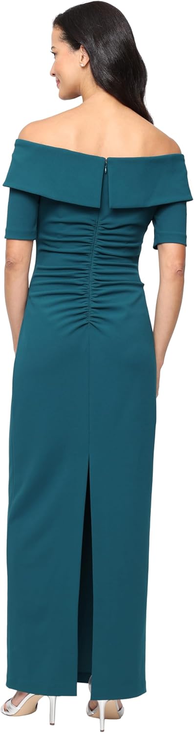 Alex Evenings Womens Stretch Crepe Off The Shoulder Dress with Foldover Cuff Neckline and Elbow Sleeves, Floor Length - Image 2