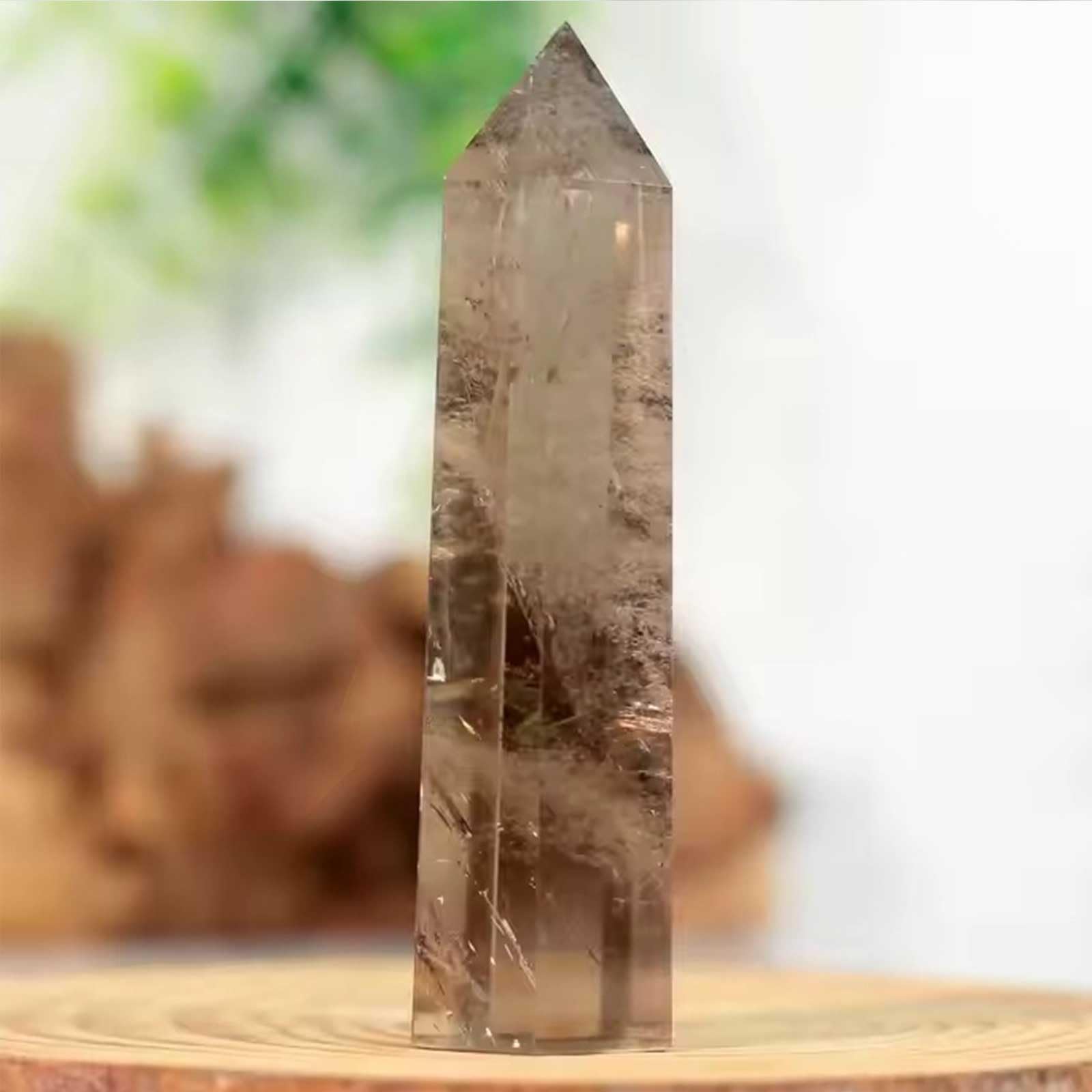 Obelisco o con Torre di Cristallo curativo al Quarzo fumé Naturale | Bacchetta con punta esagonale a 6 colonne sfaccettate per Reiki, Chakra, meditazione, decorazioni per la casa