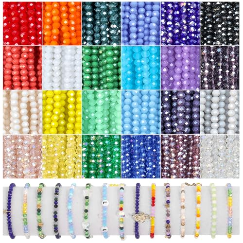 Xilitata 2000Pcs 4mm Glass Beads for Bracelets Jewelry Making, Faceted Bead Friendship Bracelet Kit, Rainbow Beads DIY Craft with Charms
